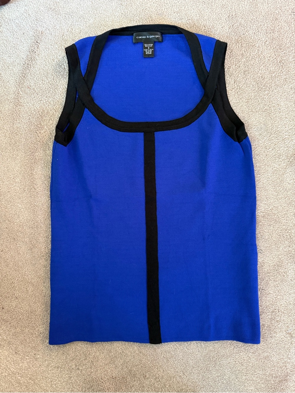 Cable & Gauge Royal Blue Sleeveless Knit Top with Black Trim